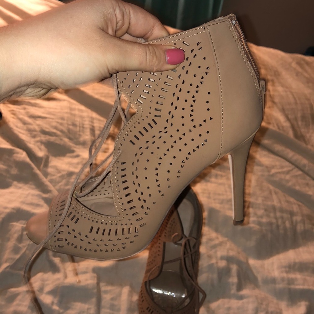 👠👠Call it Spring Lace Up Open Toe Heels in Nude